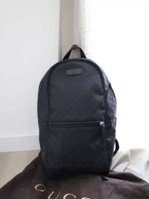 Gucci Nylon GG Guccissima Black Slim Backpack Travel Bag