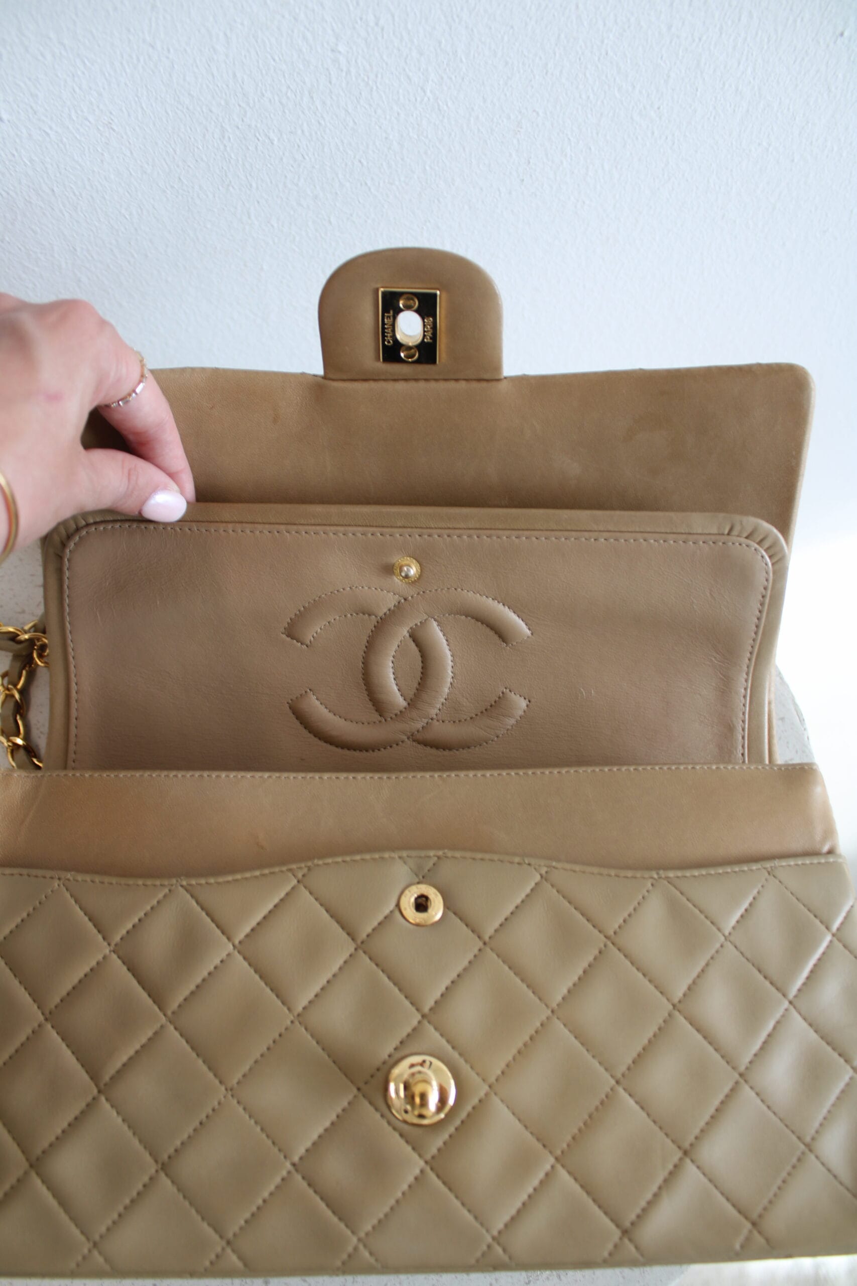 Chanel Double Flap Bag Medium Beige - Image 10