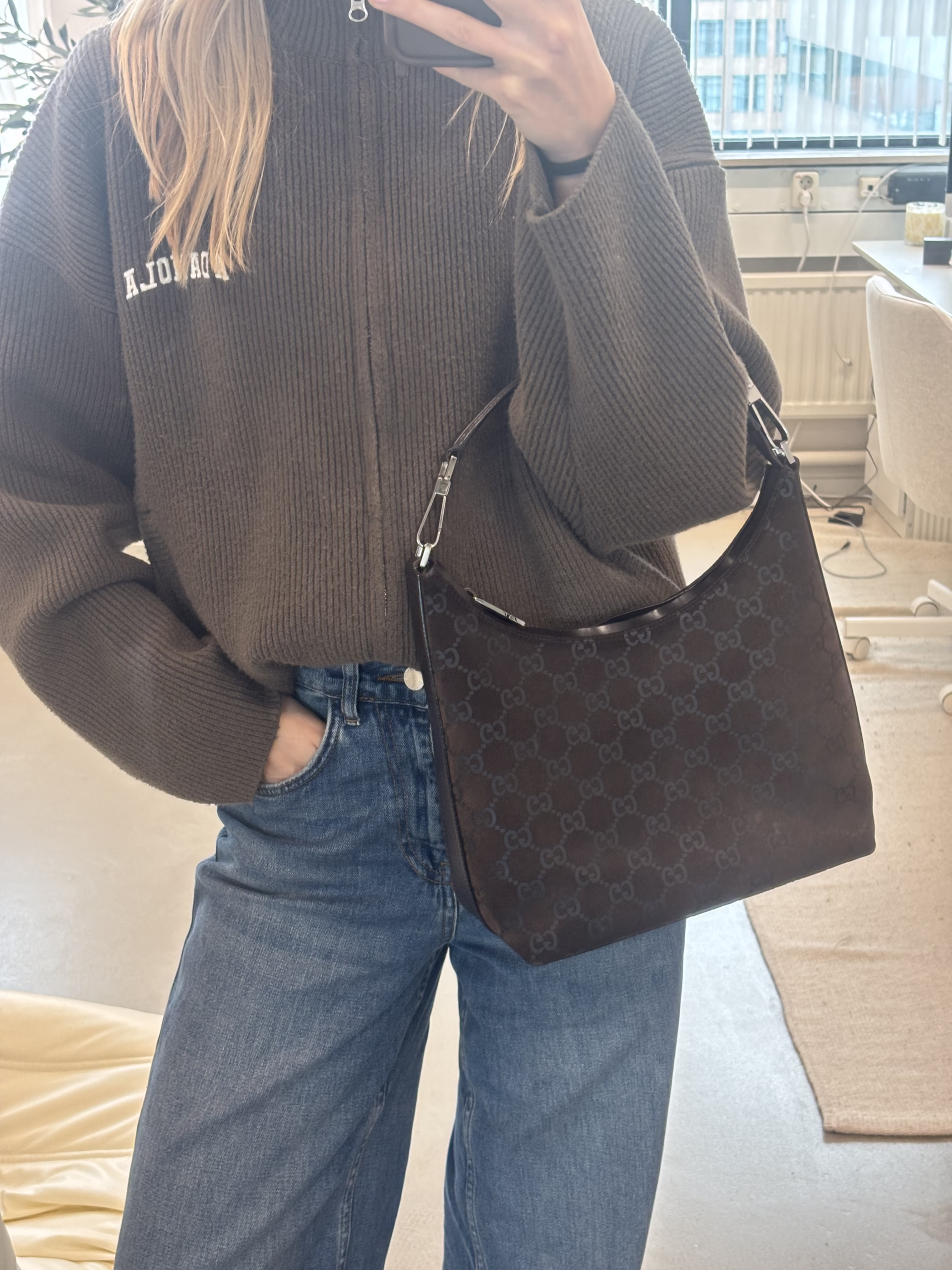 Gucci GG Shoulder Bag Suede Brown - Image 2