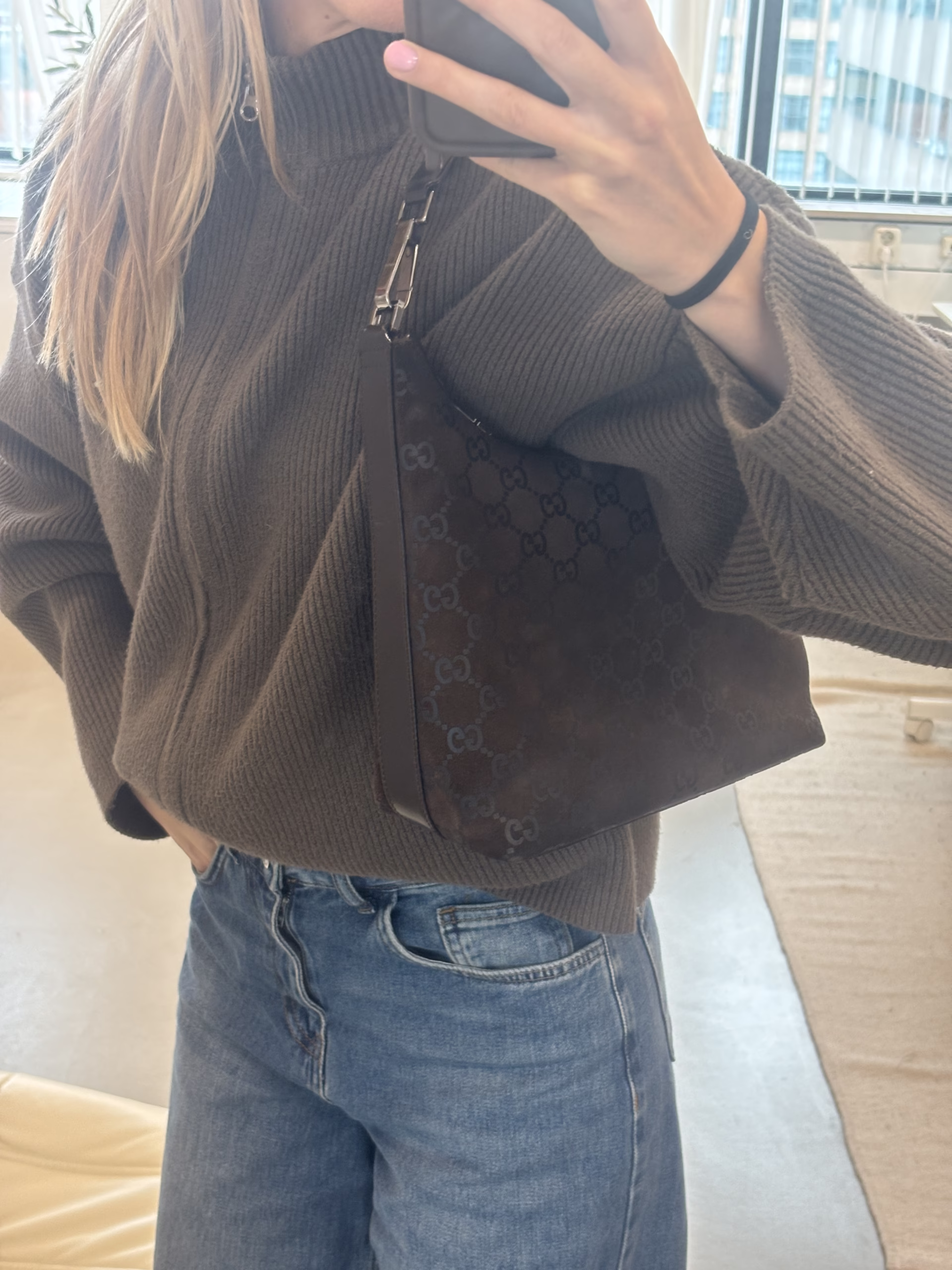 Gucci GG Shoulder Bag Suede Brown - Image 13