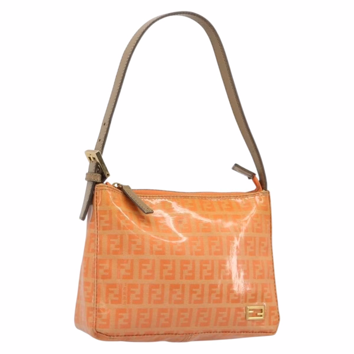 Fendi Zucchino Patent Shoulder Bag Orange - Image 2
