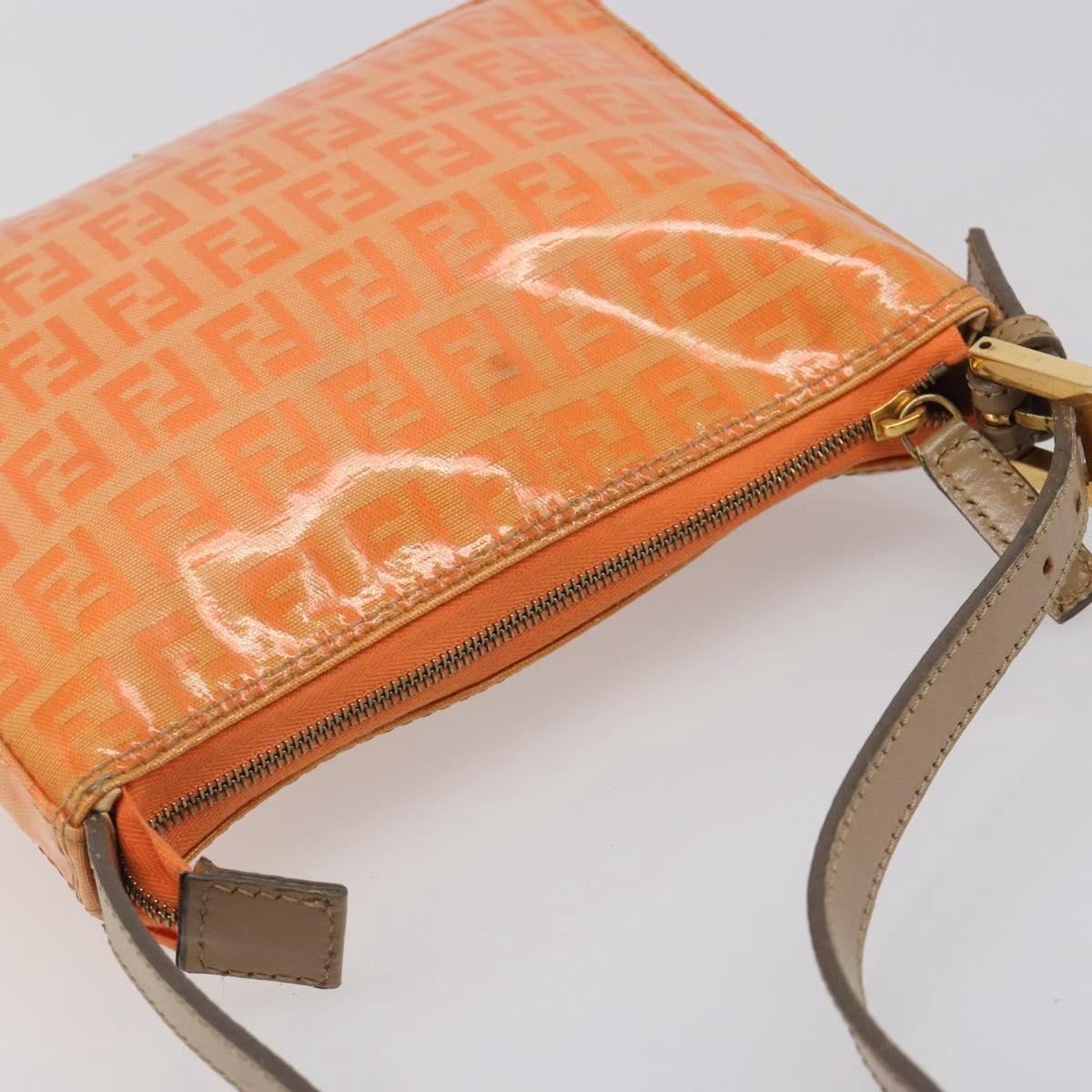 Fendi Zucchino Patent Shoulder Bag Orange - Image 6