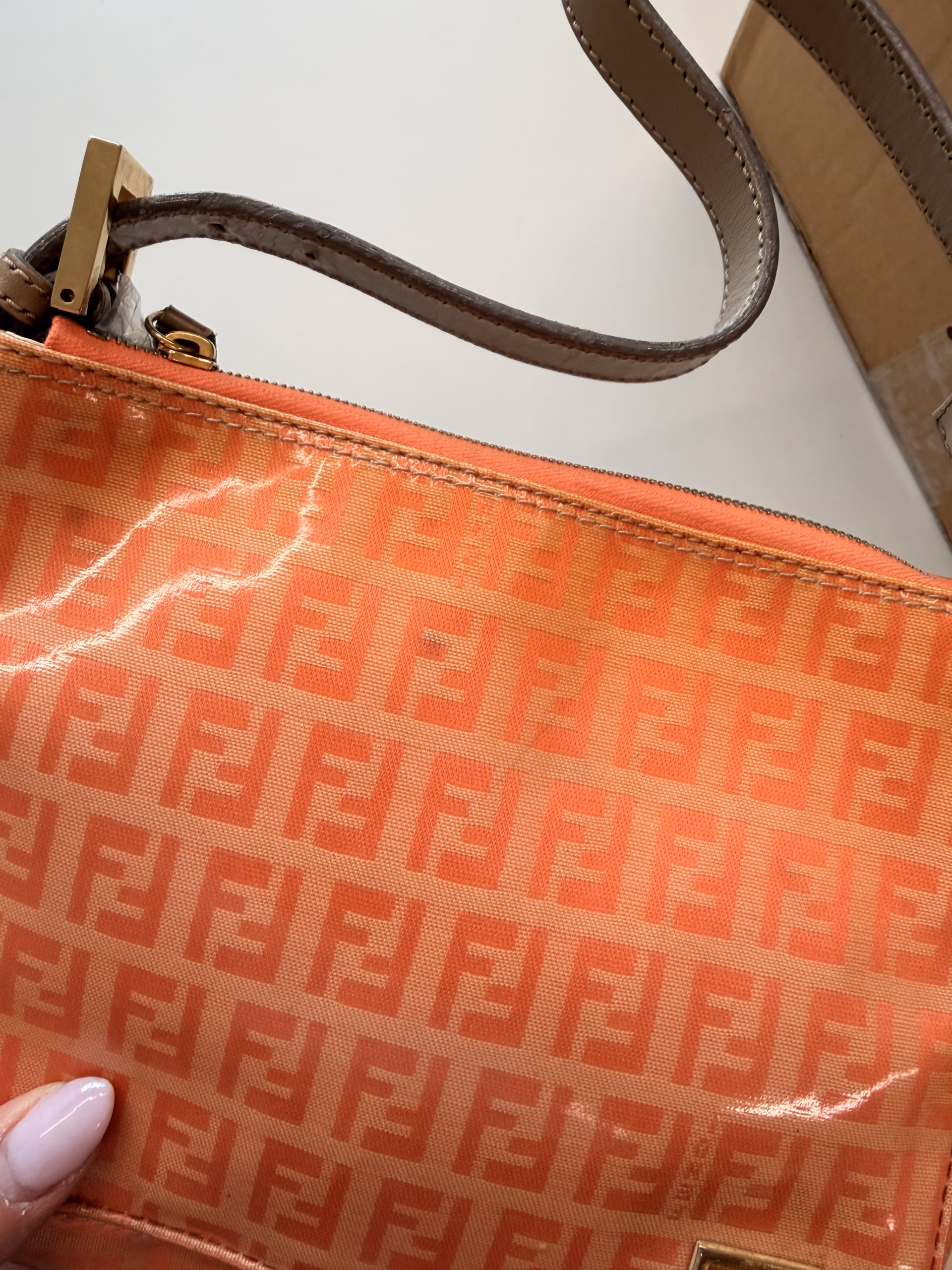 Fendi Zucchino Patent Shoulder Bag Orange - Image 13